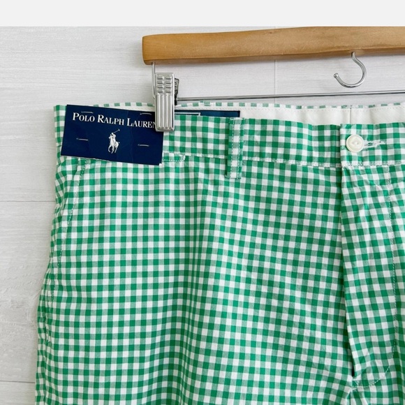 NEW Polo Ralph Lauren Gingham Shorts! Green & White Check Suffield Style Cotton - Picture 2 of 5